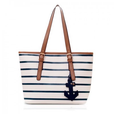 Casual Women's Shoulder Bag With Stripe and Pendant Design